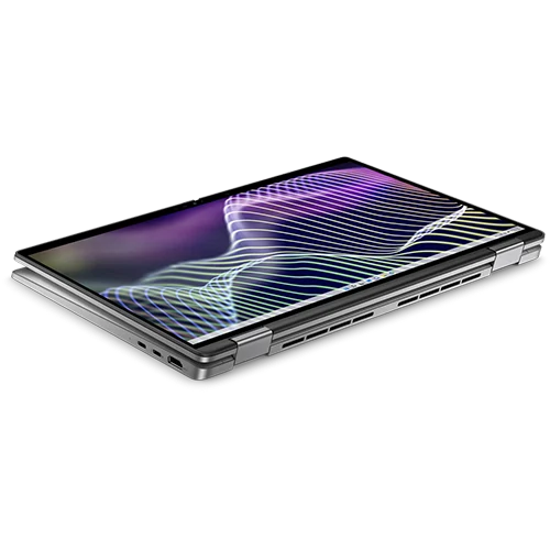 Dell Latitude laptop in 2-in-1 mode, showcasing its touchscreen display and versatile design.