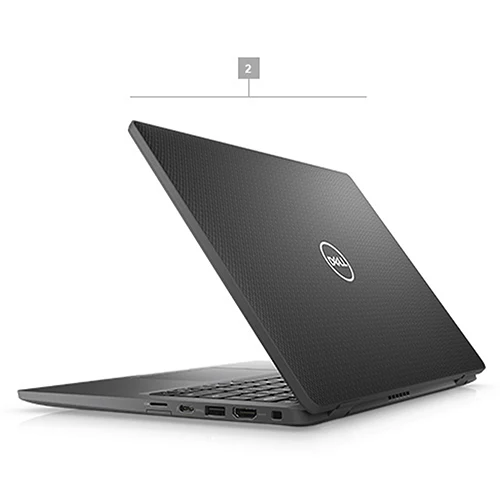 A black Dell Latitude laptop with a textured lid and open display.