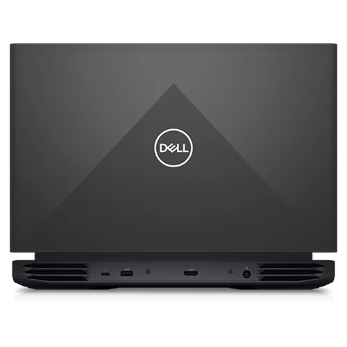 Rear view of a black G15 gaming laptop, showcasing its cooling vents and ports.