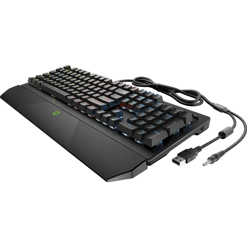 HP Pavilion 800 Wired Gaming Keyboard - USB 2.0, 4-Zone LED Backlight, Red Mechanical Switches, Wrist Rest, Black | Durable & Responsive for Gamers