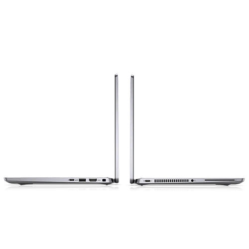 Side views of a silver Dell Latitude 7330 laptop, showcasing its thin profile and ports.