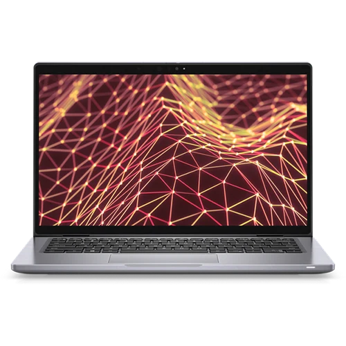 Dell Latitude 7330 laptop with a vibrant display showing an abstract pattern.