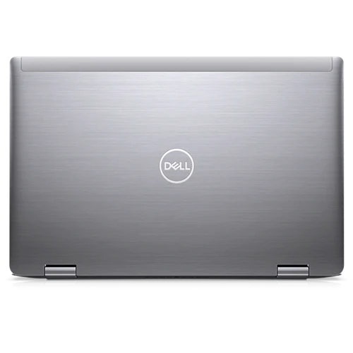 A silver Dell Latitude laptop in 2-in-1 mode, showcasing its touchscreen display and versatile design.