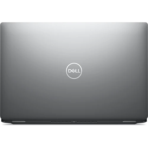 Rear view of a Grey Dell Latitude laptop, showcasing the Dell logo and hinge.