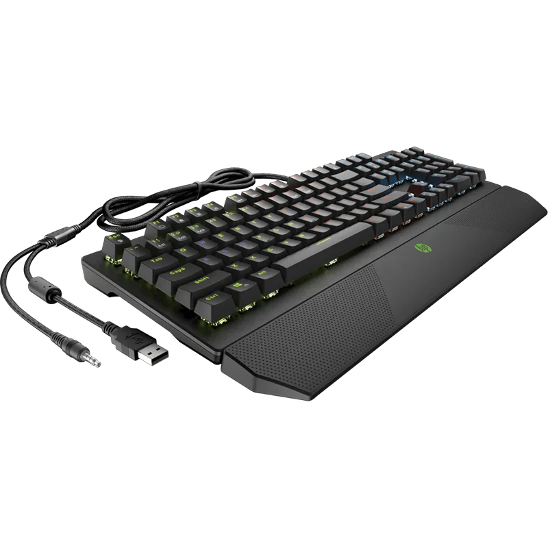 Pavilion 800 Wired Gaming Keyboard Side view with Dual function Cable
