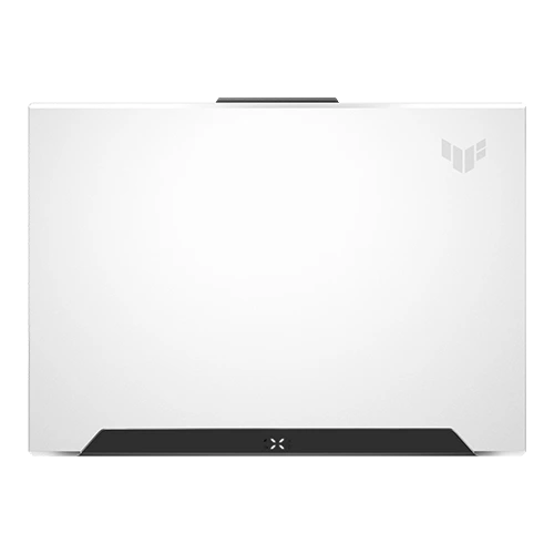 A white ASUS TUF Dash F15 gaming laptop with a sleek design and a minimalist aesthetic.