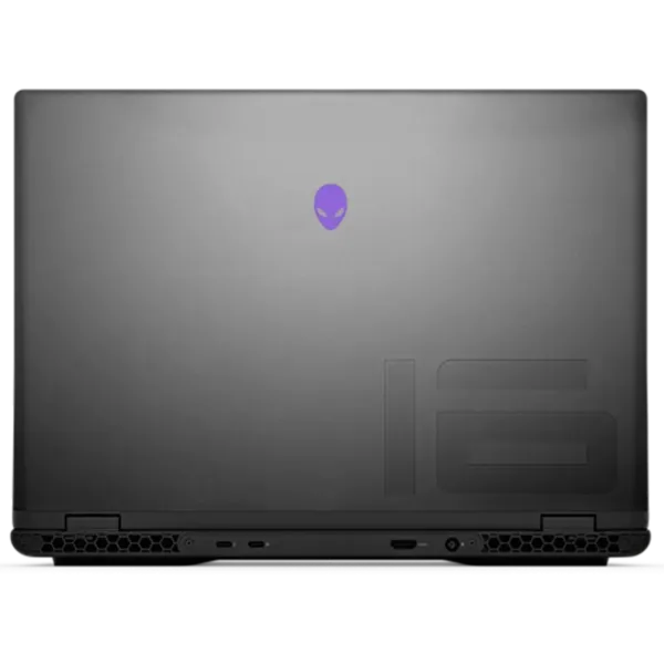 Alienware m16 R2 Gaming Laptop Rare View displaying Alienware Logo, HDMI Port, Power Connectors and Fans