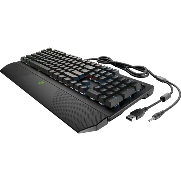 HP Pavilion 800 Wired Gaming Keyboard - USB 2.0, 4-Zone LED Backlight, Red Mechanical Switches, Wrist Rest, Black | Durable & Responsive for Gamers
